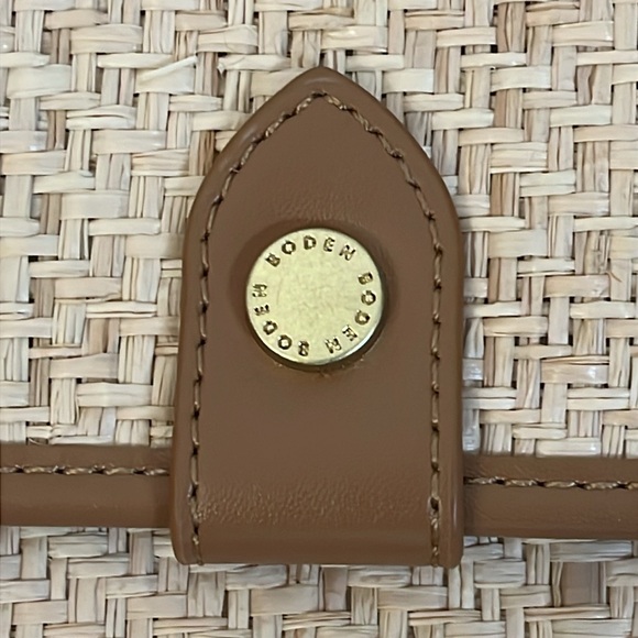 Boden | NWOT Raffia straw structured crossbody bag Tan, gold & Brown natural - Picture 2 of 9